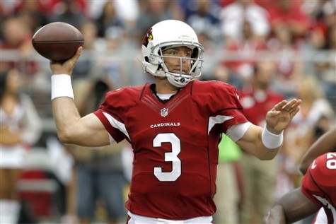 Arizona Cardinals quarterback Carson Palmer (3) throws against the Dallas Cowboys during the first half of a preseason NFL football  game on Saturday, Aug. 17, 2013, in Glendale, Ariz. (AP Photo/Ross D. Franklin)