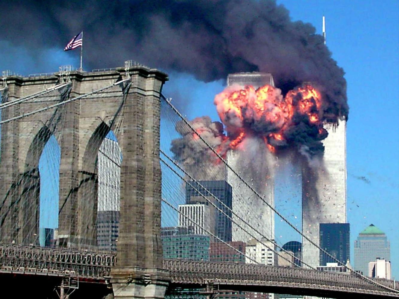 The South Tower of the World Trade Center after being hit by Flight 175 at 9:03 AM on September 11th.