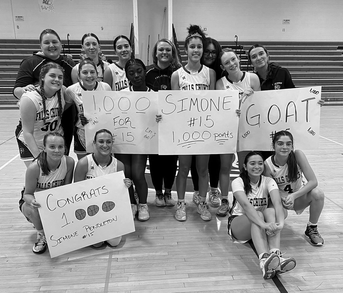 In a win over Loudon County, Simone Pendleton (12) scored her 1000th career point. The entire team came together to celebrate their teammate and this incredible accomplishment.