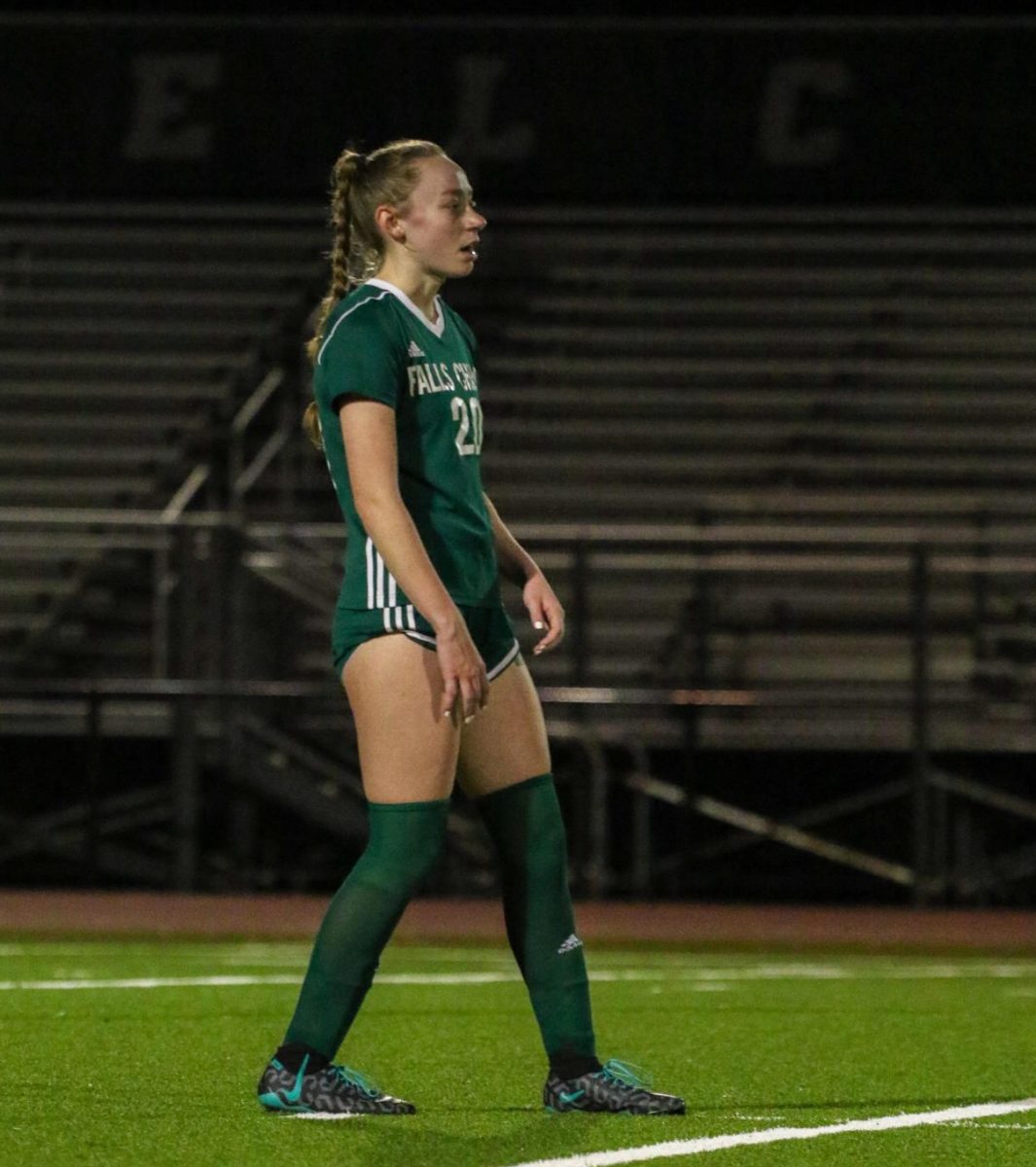 Varsity Girls Soccer Captain Phoebe Wilkes (11) on the field during a scrimmage against Marshall. Spring athletes face extra demands with end of the year testing during their sports seasons. (Photo courtesy of Adele Riedel via Instagram)