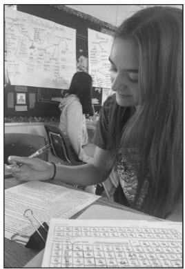 Josephine Wallinger (10) completing her Chemistry 1 Honors homework