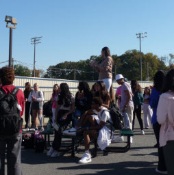 Students gathered near the football field at
the end of the day to show their support for
mental health awareness.